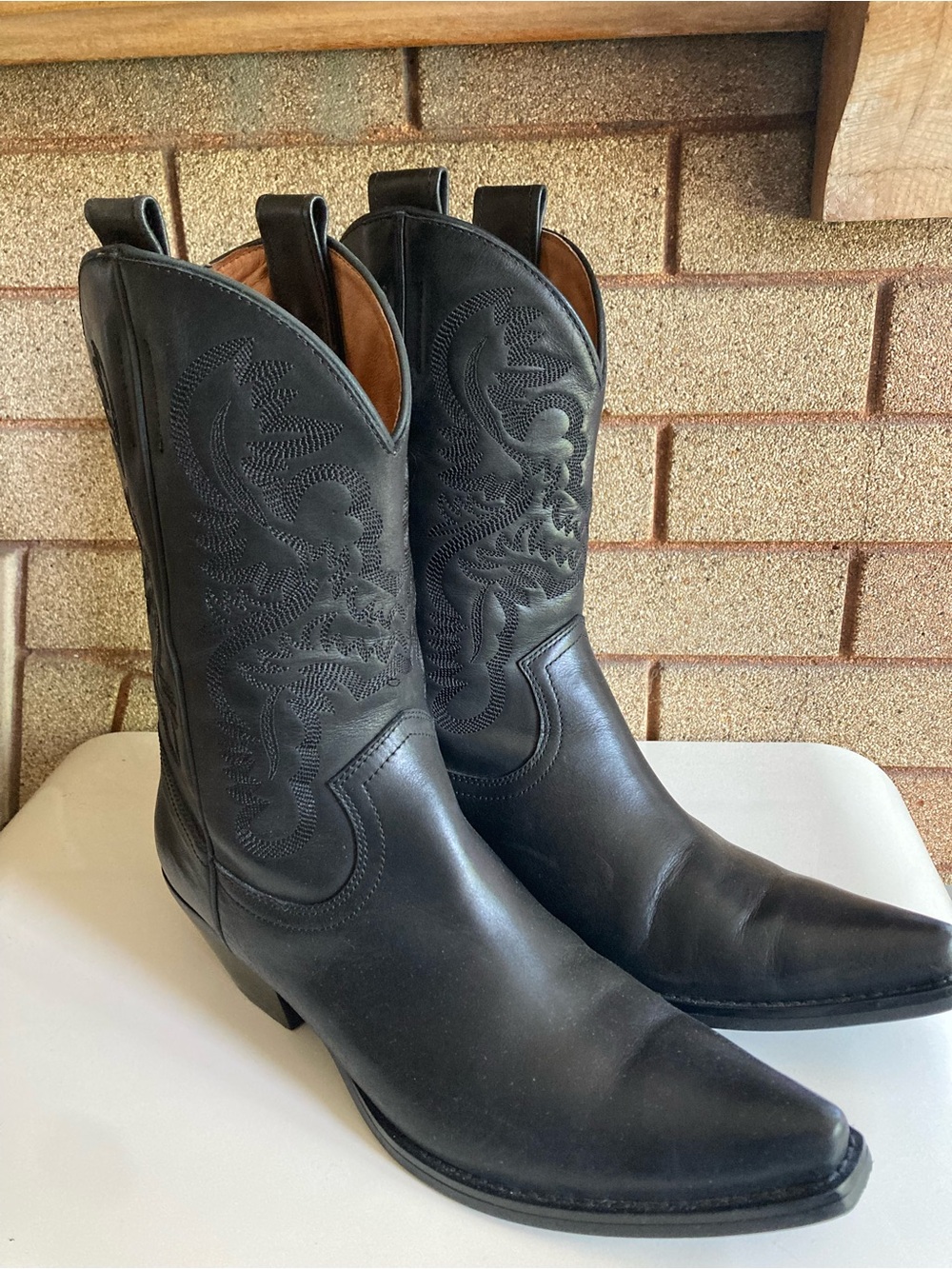 Jeffrey Campbell Daggert Cowboy Boots Black Leather Women's Size 9 - Picture 6 of 11